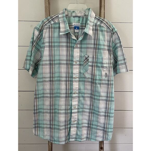 Columbia Men's Decoy Rock Short Sleeve Shirt Mint Plaid Omni Wick Size Large - Picture 1 of 4